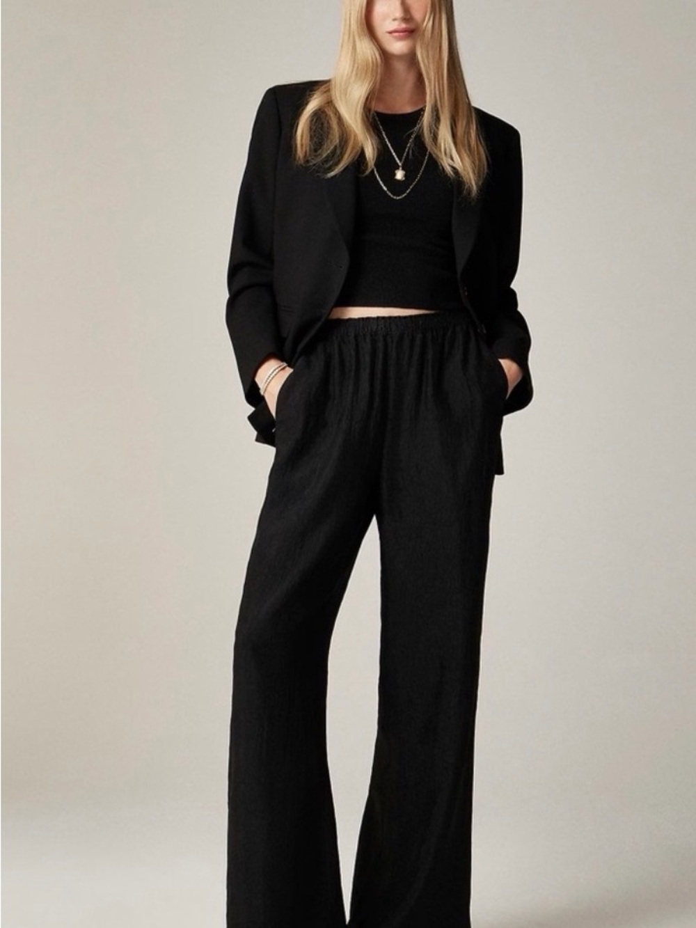 J.Crew Stratus Textured Satin Pull-On Wide Leg Pants BLACK Size LG Petite